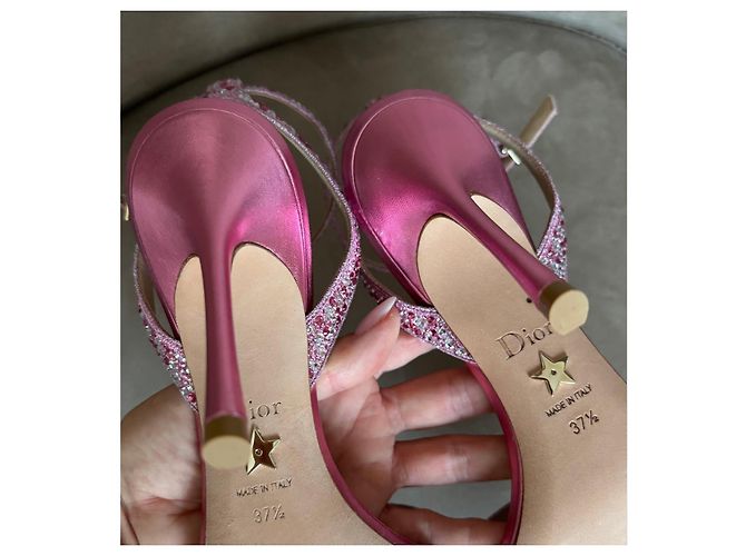 Sandali Christian Dior in pelle rosa con strass - vista 10
