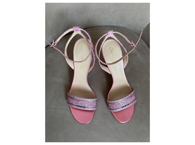 Sandali Christian Dior in pelle rosa con strass - vista 2