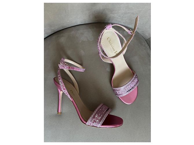 Sandali Christian Dior in pelle rosa con strass - vista 4
