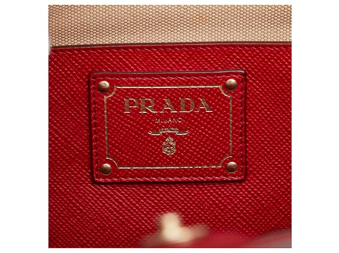 Prada Saffiano Canapa Handtasche - Beige and Red Rot - Ansicht 12