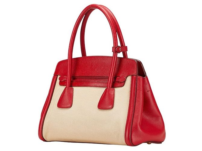 Prada Saffiano Canapa Handtasche - Beige and Red Rot - Ansicht 2