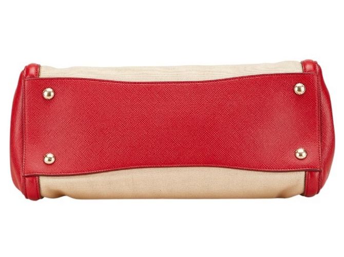Prada Saffiano Canapa Handtasche - Beige and Red Rot - Ansicht 3