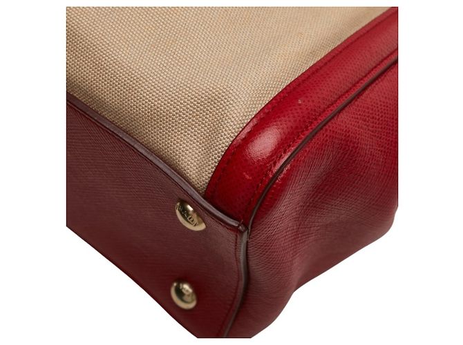Prada Saffiano Canapa Handtasche - Beige and Red Rot - Ansicht 5