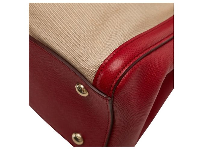 Prada Saffiano Canapa Handtasche - Beige and Red Rot - Ansicht 6