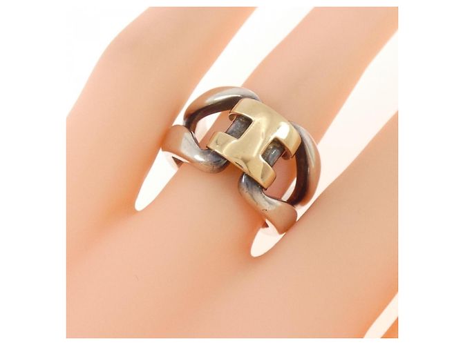 Ring Bague Hermès History Argenté Doré - vue 5