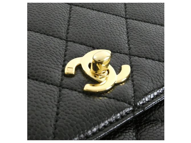 Borsa Chanel 12397 Nera in Pelle di Vitello Grena con Hardware Oro Nero - vista 5