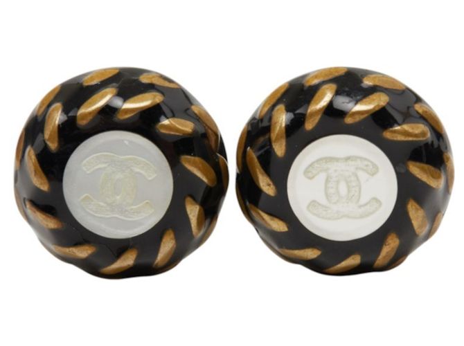 Timeless Chanel Coco Mark Vintage Clip-Ohrringe Schwarz Silber Golden - Ansicht 2