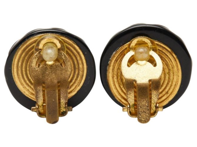 Timeless Chanel Coco Mark Vintage Clip-Ohrringe Schwarz Silber Golden - Ansicht 3