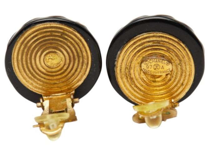 Timeless Chanel Coco Mark Vintage Clip-Ohrringe Schwarz Silber Golden - Ansicht 4