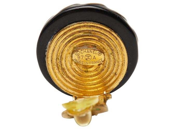 Timeless Chanel Coco Mark Vintage Clip-Ohrringe Schwarz Silber Golden - Ansicht 5