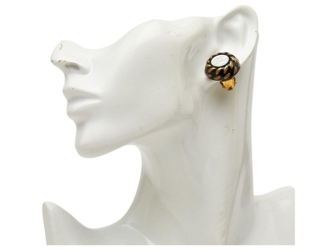 Timeless Chanel Coco Mark Vintage Clip-Ohrringe Schwarz Silber Golden - Ansicht 6