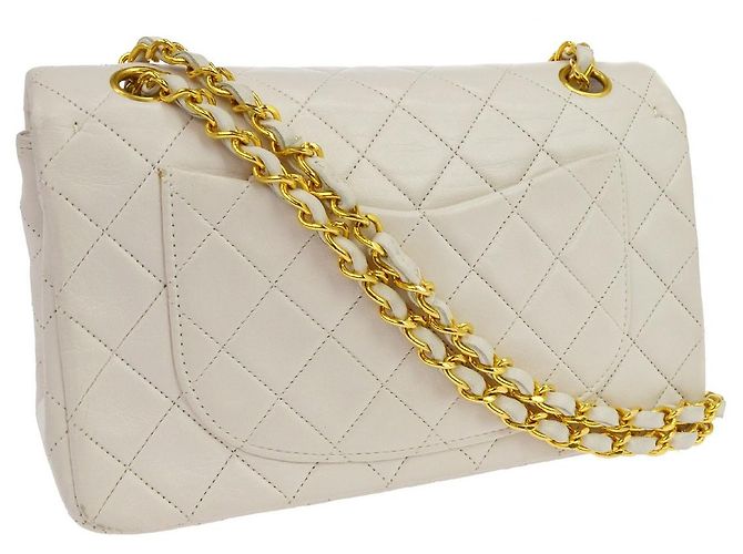 Chanel Vintage Classic Double Flap Quilted Lambskin Small Bianco - vista 2