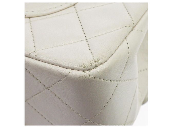 Chanel Vintage Classic Double Flap Quilted Lambskin Small Bianco - vista 6