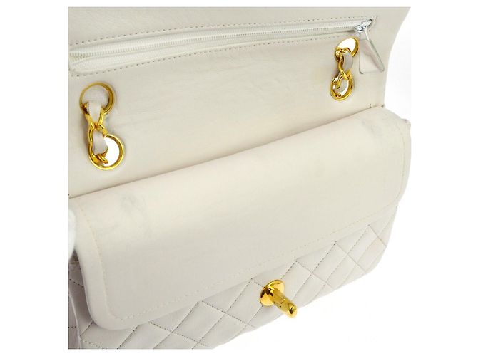 Chanel Vintage Classic Double Flap Quilted Lambskin Small Bianco - vista 7