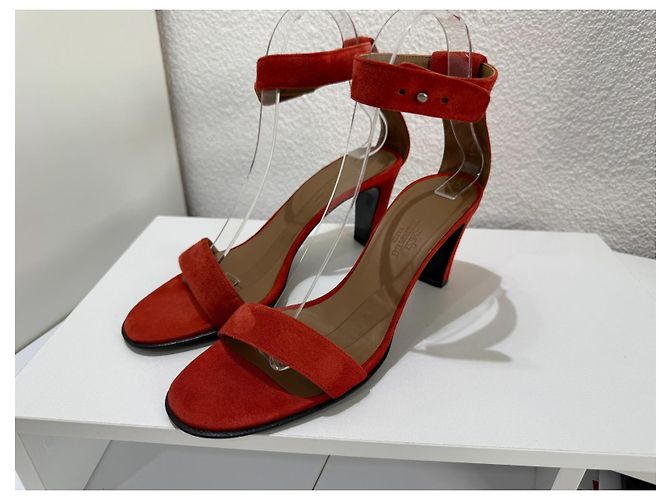 Hermès Sandálias Camurça Laranja Vermelho Saltos Altos - vista 2