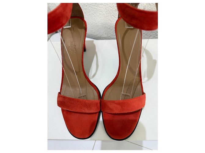Hermès Sandálias Camurça Laranja Vermelho Saltos Altos - vista 3