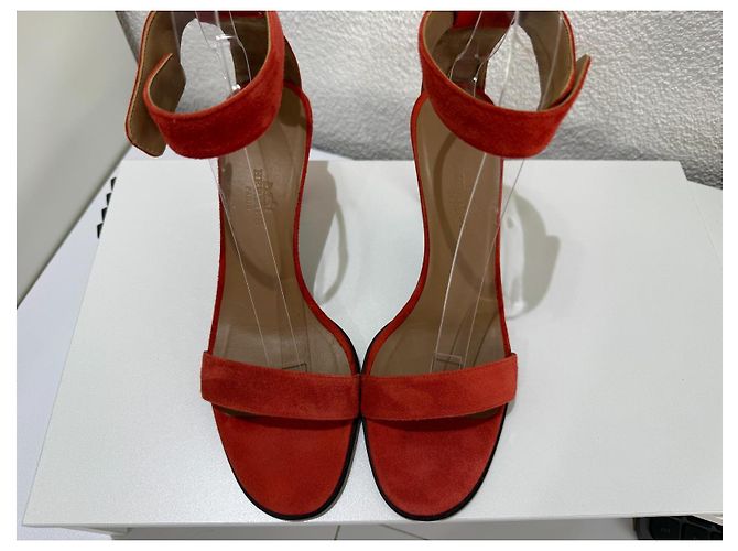 Hermès Sandálias Camurça Laranja Vermelho Saltos Altos - vista 4