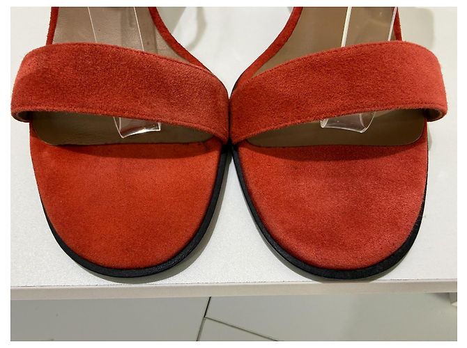 Hermès Sandálias Camurça Laranja Vermelho Saltos Altos - vista 6