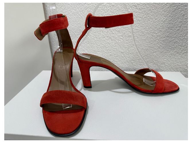 Hermès Sandálias Camurça Laranja Vermelho Saltos Altos - vista 7