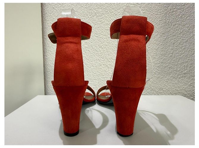 Hermès Sandálias Camurça Laranja Vermelho Saltos Altos - vista 8