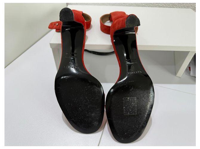 Hermès Sandálias Camurça Laranja Vermelho Saltos Altos - vista 9
