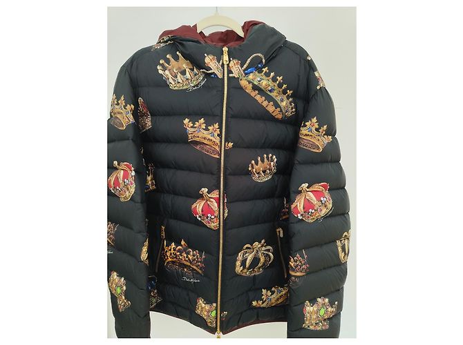 Dolce & Gabbana Black Down Jacket with Crown Print - view 2