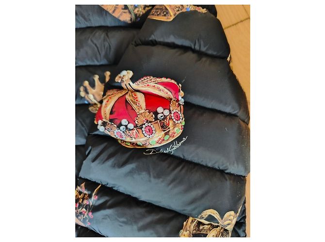 Dolce & Gabbana Black Down Jacket with Crown Print - view 7