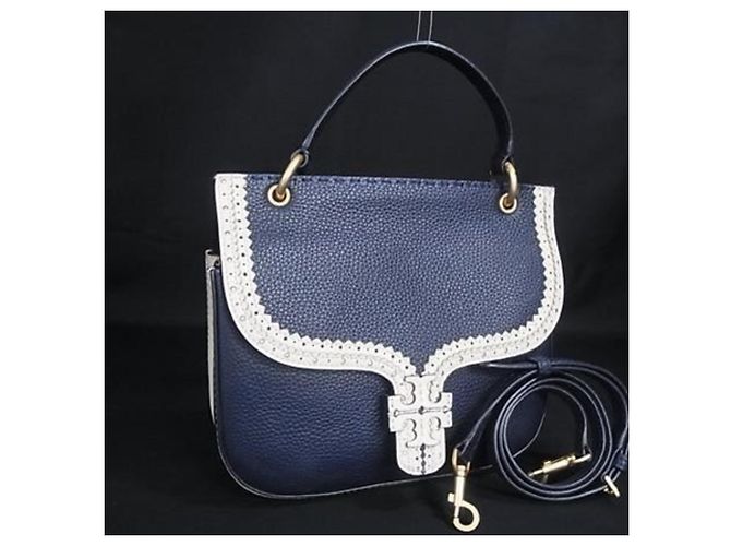 Bolsa de Ombro em Couro Two-Tone Tory Burch Cru Azul marinho - vista 7