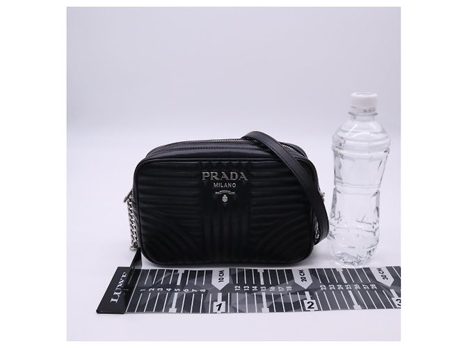 Borsa a tracolla Prada Diagram in pelle di vitello nera Nero - vista 3