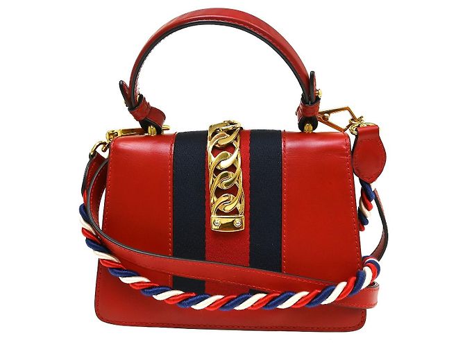 Gucci Sylvie Top Handle Leather Mini Rosso - vista 2