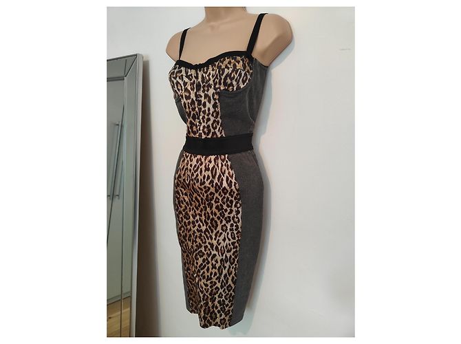 Vestido con panel de estampado de leopardo Dolce & Gabbana Gris - vista 3