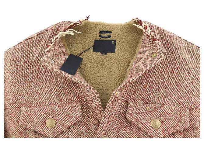 R13 Giacca Trucker Lacey in Tweed Bianco Rosso - vista 3