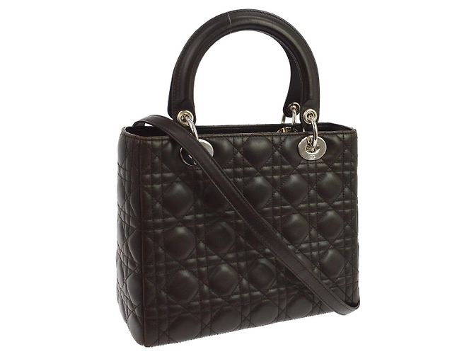 Christian Dior Lady Dior Cannage Quilt Lambskin Medium Marrone - vista 2