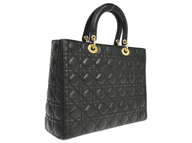 Christian Dior Lady Dior Cannage Quilt Lambskin Large Nero - vista 2