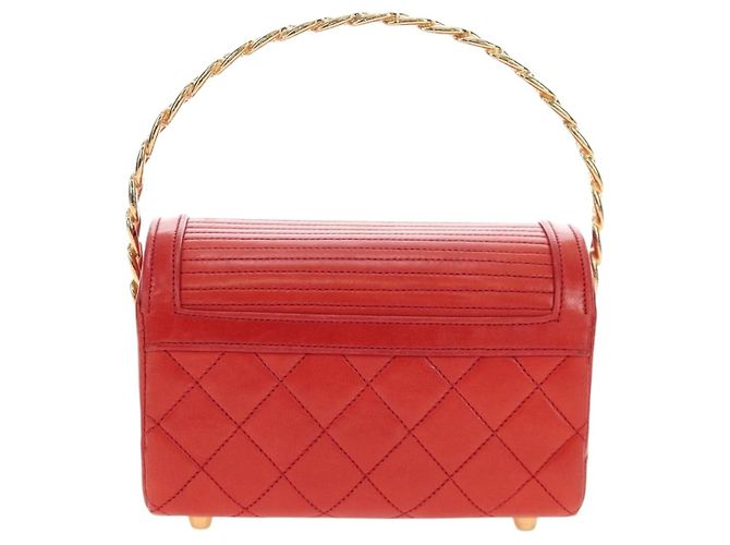Chanel Vintage Mademoiselle Top Handle Flap Quilted Leather Small Rosso - vista 2