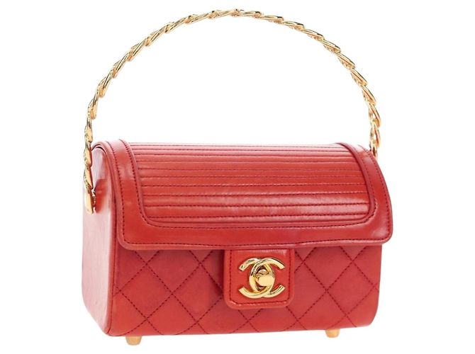 Chanel Vintage Mademoiselle Top Handle Flap Quilted Leather Small Rosso - vista 3
