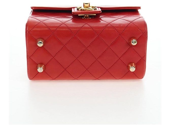 Chanel Vintage Mademoiselle Top Handle Flap Quilted Leather Small Rosso - vista 4