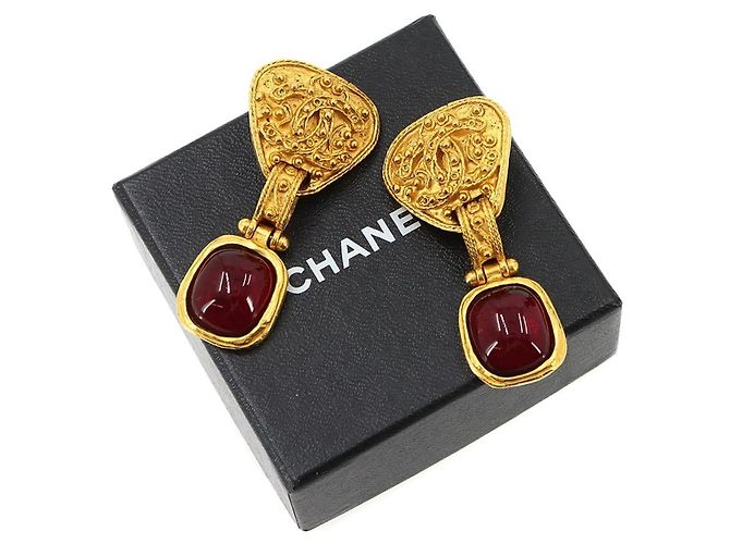 Chanel Gripoix Hängeohrringe Golden Bordeaux - Ansicht 2