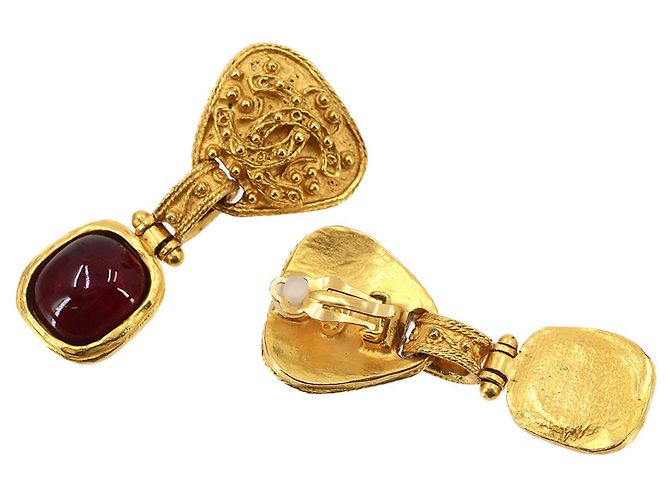 Chanel Gripoix Hängeohrringe Golden Bordeaux - Ansicht 3