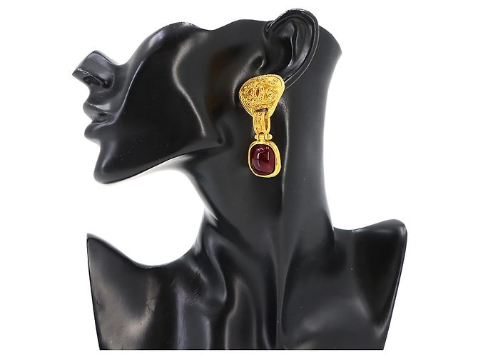 Chanel Gripoix Hängeohrringe Golden Bordeaux - Ansicht 7