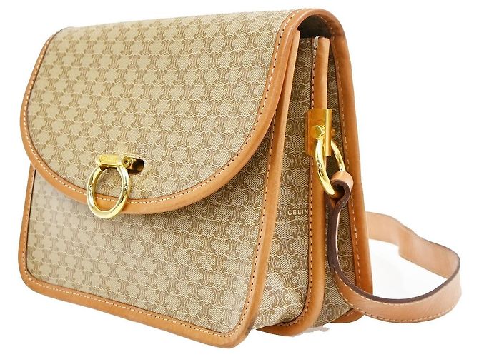 Céline Celine Vintage Macadam Circle Logo Canvas and Leather Beige - Ansicht 3