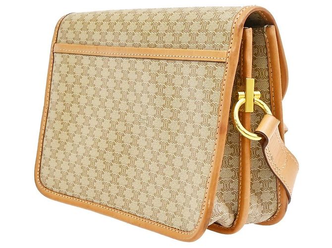 Céline Celine Vintage Macadam Circle Logo Canvas and Leather Beige - Ansicht 4