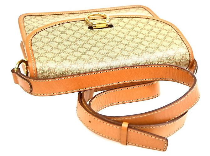 Céline Celine Vintage Macadam Circle Logo Canvas and Leather Beige - Ansicht 6