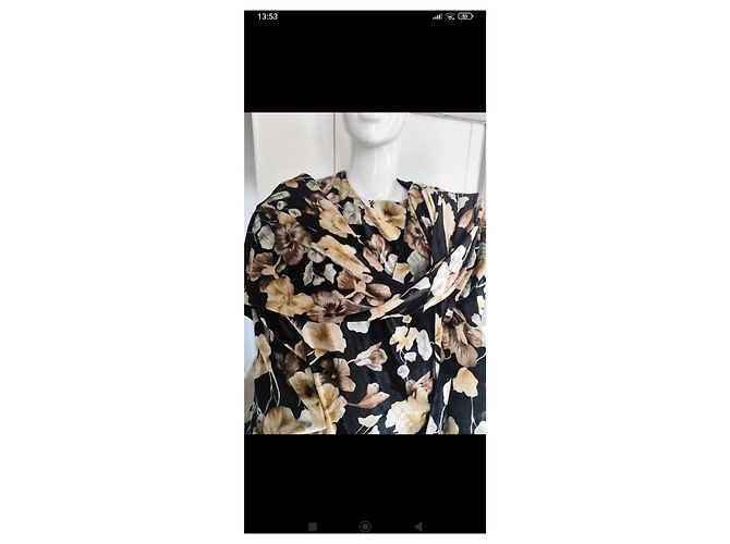 Autre Marque Saint Laurent Samtkleid mit Blumenprint Braun Schwarz Gelb - Ansicht 5