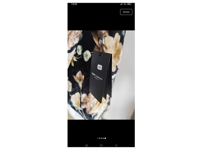 Autre Marque Saint Laurent Samtkleid mit Blumenprint Braun Schwarz Gelb - Ansicht 9