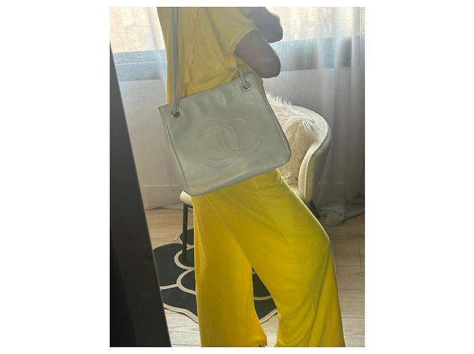 Borsa Tote Chanel in Pelle Ecru Bianco - vista 12