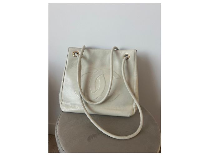 Borsa Tote Chanel in Pelle Ecru Bianco - vista 16