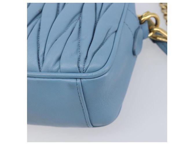 Borsa a tracolla Miu Miu Matelassé con catena in pelle 2way Blu chiaro Oro Auth BA15627V D'oro - vista 13