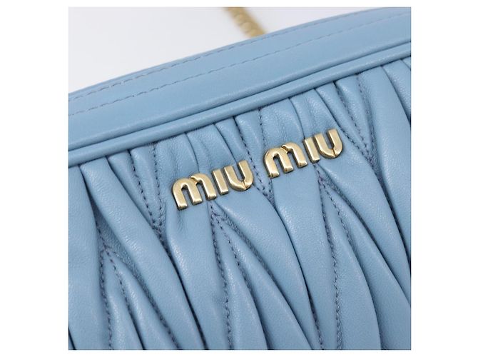 Borsa a tracolla Miu Miu Matelassé con catena in pelle 2way Blu chiaro Oro Auth BA15627V D'oro - vista 15