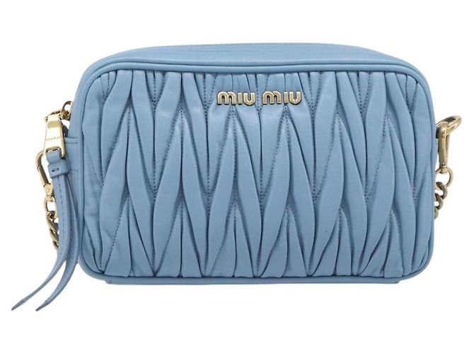 Borsa a tracolla Miu Miu Matelassé con catena in pelle 2way Blu chiaro Oro Auth BA15627V D'oro - vista 2